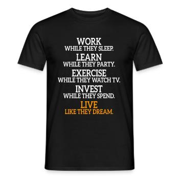 Work While They Sleep Saying Entrepreneur Success - Men's T-Shirt - black - Front - AI Model Male 178 light (178cm)