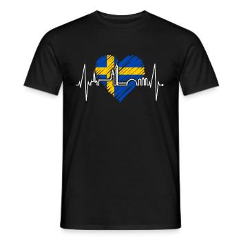 Stockholm Skyline Herzschlag Herz I Love Schweden - Männer T-Shirt - Schwarz - Vorne - AI Model Male 178 light (178cm)