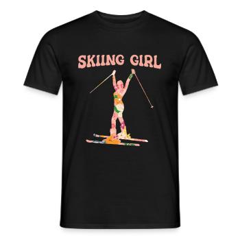 Ski Skiing Skis - Men's T-Shirt - black - Front - AI Model Male 178 light (178cm)