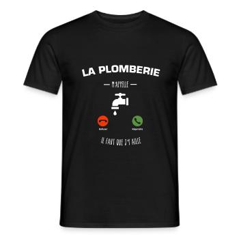 la plomberie m'appelle il faut que j'y aille - T-shirt homme - noir - Devant - AI Model Male 178 light (178cm)