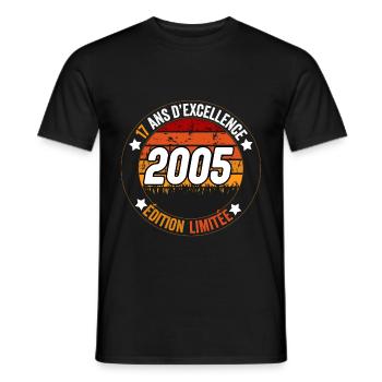 17 ans d'excellence 2005 vintage - T-shirt homme - noir - Devant - AI Model Male 178 light (178cm)