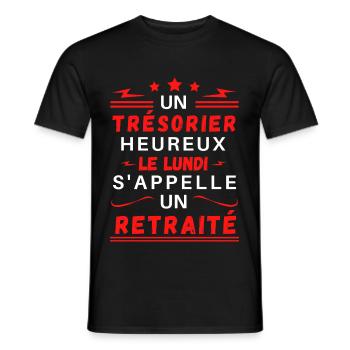 Un trésorier heureux le lundi s'appelle retraité - T-shirt homme - noir - Devant - AI Model Male 178 light (178cm)