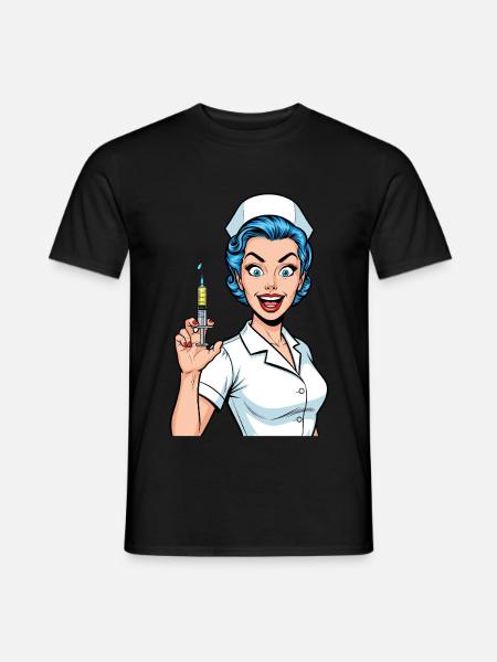 Verrückte Krankenschwester Comic Pop Art Spritze - Männer T-Shirt - Schwarz
