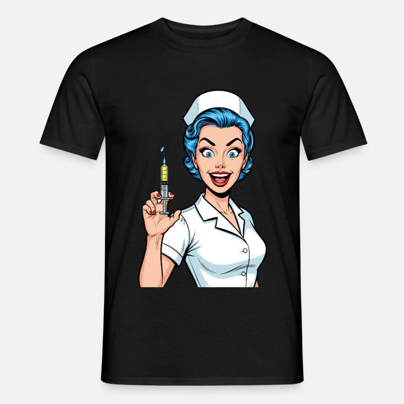 Verrückte Krankenschwester Comic Pop Art Spritze - Männer T-Shirt - Schwarz