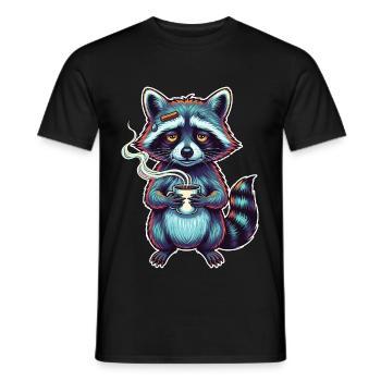 Amateur de café raton laveur – matinal - T-shirt homme - noir - Devant - AI Model Male 178 light (178cm)