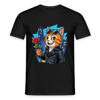 Chat cool avec rose – Offensive de charme ! - T-shirt homme - noir - Devant - AI Model Male 178 light (178cm)