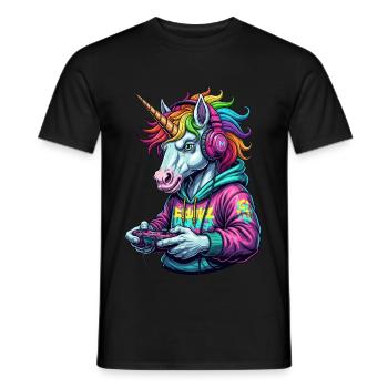 Einhorn Gamer: Retro Zocker Spaß! - Männer T-Shirt - Schwarz - Vorne - AI Model Male 178 light (178cm)
