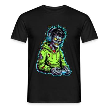 Zombie Gamer – Brain needs a break! - Men's T-Shirt - black - Front - AI Model Male 178 light (178cm)