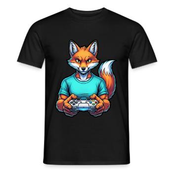 Fuchs am Zocken: Dein tierischer Gamer-Kumpel! - Männer T-Shirt - Schwarz - Vorne - AI Model Male 178 light (178cm)