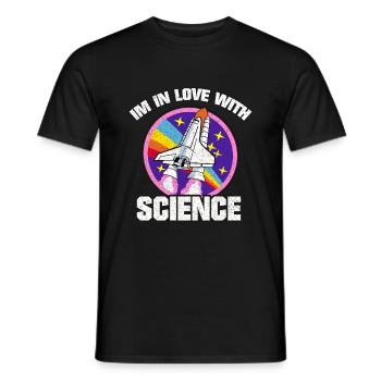 MÄDCHEN SCIENCE ROCKET LOVE REGENBOGEN RETRO SHIRT - Männer T-Shirt - Schwarz - Vorne - AI Model Male 178 light (178cm)