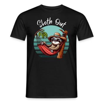 Sloth Hammock Time Out Vacation Beach Sea Fun - Men's T-Shirt - black - Front - AI Model Male 178 light (178cm)