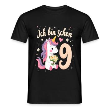 Licorne mignonne 9e anniversaire pour les filles - T-shirt homme - noir - Devant - AI Model Male 178 light (178cm)