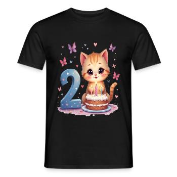 chaton mignon fille d’anniversaire 2e anniversaire - T-shirt homme - noir - Devant - AI Model Male 178 light (178cm)