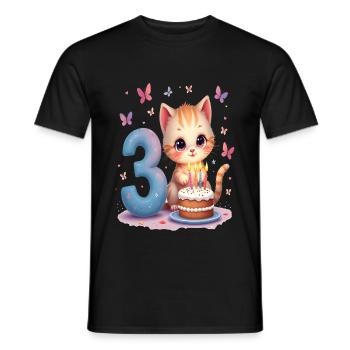 Chaton mignon 3ème anniversaire fille - T-shirt homme - noir - Devant - AI Model Male 178 light (178cm)