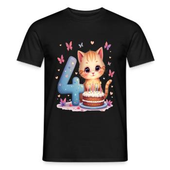 chaton mignon fille d’anniversaire 4e anniversaire - T-shirt homme - noir - Devant - AI Model Male 178 light (178cm)
