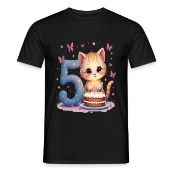 chaton mignon fille d’anniversaire 5 ans - T-shirt homme - noir - Devant - AI Model Male 178 light (178cm)