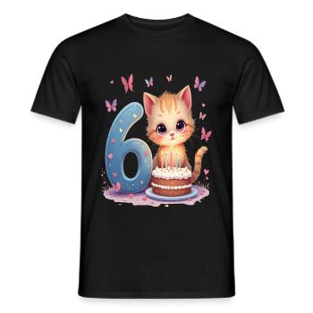 chaton mignon fille d’anniversaire 6e anniversaire - T-shirt homme - noir - Devant - AI Model Male 178 light (178cm)