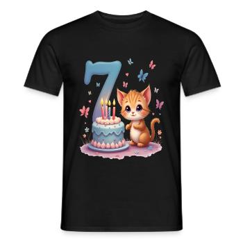 chaton mignon fille de 7e anniversaire - T-shirt homme - noir - Devant - AI Model Male 178 light (178cm)
