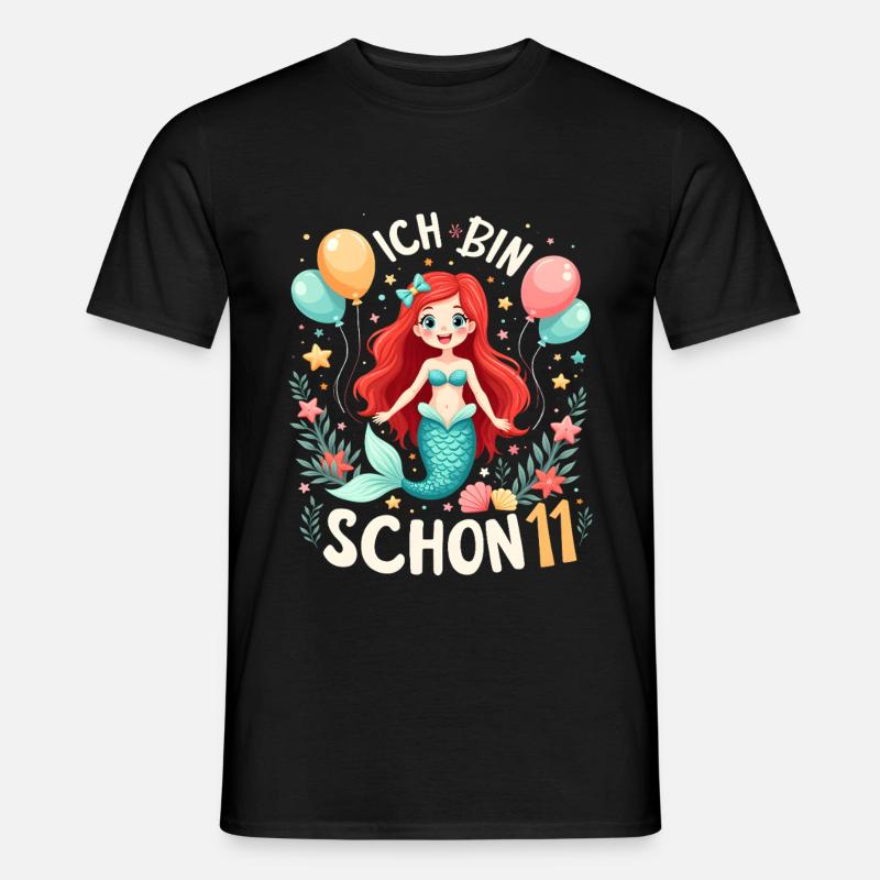 Ich bin schon 11 Meerjungfrau Geburtstag Mädchen - Männer T-Shirt - Schwarz