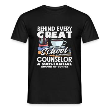 Behind every great school counselor, a lot of coffee - Men's T-Shirt - black - Front - AI Model Male 178 light (178cm)