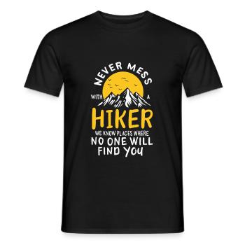 Never Mess With A Hiker Hiking Mountains Forest Camping - Men's T-Shirt - black - Front - AI Model Male 178 light (178cm)