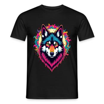 Neon Wolfskopf mit Sonne – Bunte psychedelische Kunst - Männer T-Shirt - Schwarz - Vorne - AI Model Male 178 light (178cm)