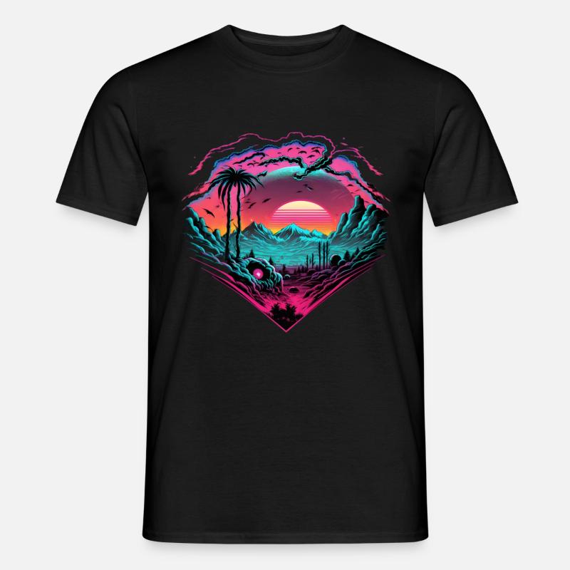 Synthwave Sunset 80s Geschenk - Männer T-Shirt - Schwarz