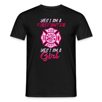 Firefighters woman fire rescue heroine fire protection - Men's T-Shirt - black - Front - AI Model Male 178 light (178cm)