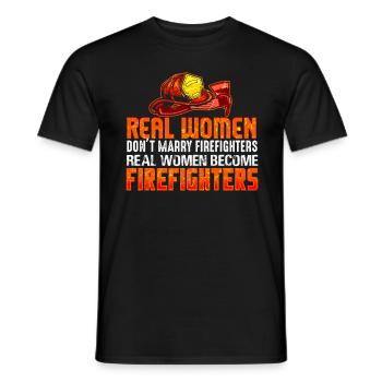 Firefighters woman fire rescue heroine fire protection - Men's T-Shirt - black - Front - AI Model Male 178 light (178cm)