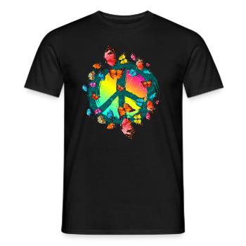 Hippie Butterflies Hippies Flower Power Années 60 - T-shirt homme - noir - Devant - AI Model Male 178 light (178cm)