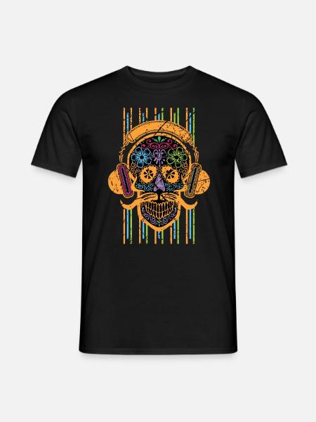 Skull DJ Elektronische Musik Disc Jockey - Männer T-Shirt - Schwarz