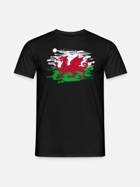 Wales Flag St Davids Day Cymraeg Welsh Coat of Arms - Men's T-Shirt - black