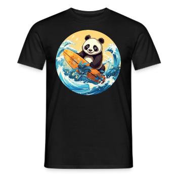 Surfing panda at sunset - Men's T-Shirt - black - Front - AI Model Male 178 light (178cm)
