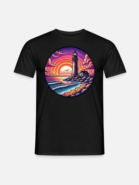 Lighthouse Sunset Ocean Sea - Men's T-Shirt - black