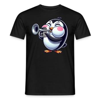 mignon pingouin trompette instrument à vent dessin animé - T-shirt homme - noir - Devant - AI Model Male 178 light (178cm)