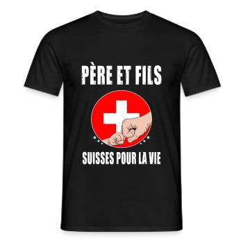 père et fils suisse papa - T-shirt homme - noir - Devant - AI Model Male 178 light (178cm)