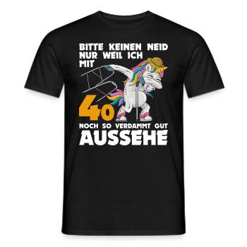 40. Geburtstag 40 Jahre Einhorn mit Rollator Stock - Männer T-Shirt - Schwarz - Vorne - AI Model Male 178 light (178cm)