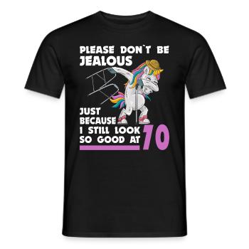 70th birthday 70 years unicorn with rollator stick - Men's T-Shirt - black - Front - AI Model Male 178 light (178cm)