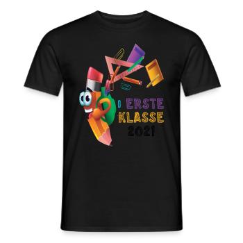 Schulkind 2021 1. Klasse Einschulung Stift Lineal - Männer T-Shirt - Schwarz - Vorne - AI Model Male 178 light (178cm)