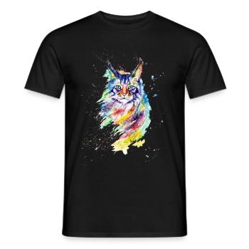 Bunte Aquarell Katze - Männer T-Shirt - Schwarz - Vorne - AI Model Male 178 light (178cm)