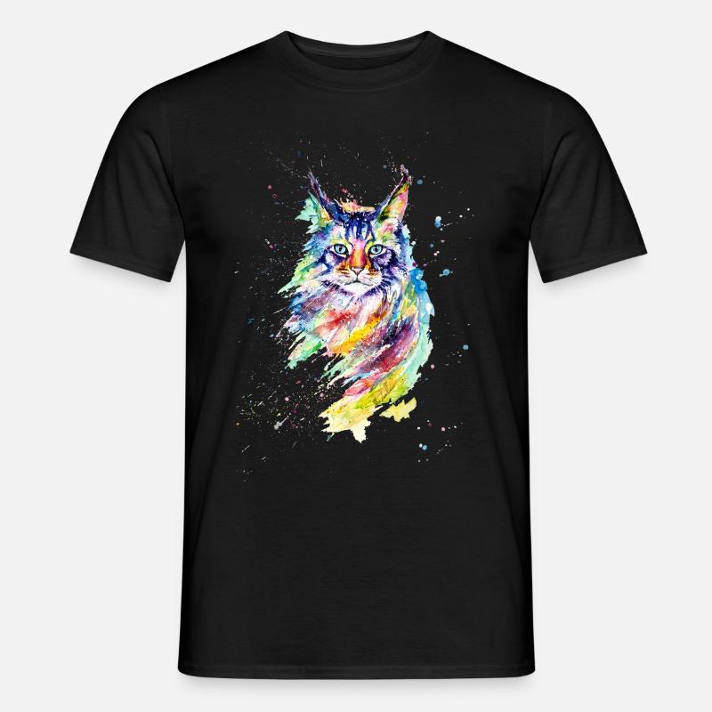 Bunte Aquarell Katze - Männer T-Shirt - Schwarz