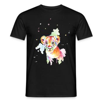 Colorful watercolor lion cub - Men's T-Shirt - black - Front - AI Model Male 178 light (178cm)