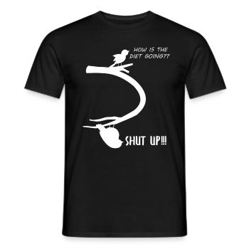 WItziger Spruch mit dickem Vogel für Überweightig - Men's T-Shirt - black - Front - AI Model Male 178 light (178cm)