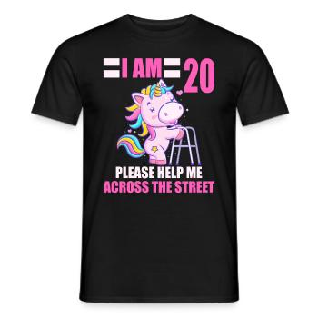 20 bitte helfen Sie mir über Straße 20. Geburtstag - Männer T-Shirt - Schwarz - Vorne - AI Model Male 178 light (178cm)