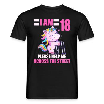 18 please help me across road 18th birthday - Men's T-Shirt - black - Front - AI Model Male 178 light (178cm)