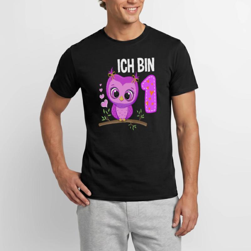 Ich Bin 1 Eule 1. Geburtstag Eulen Mädchen Männer T-Shirt