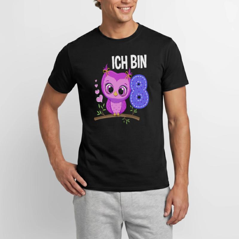 Ich Bin 8 Eule 8. Geburtstag Eulen Mädchen Männer T-Shirt