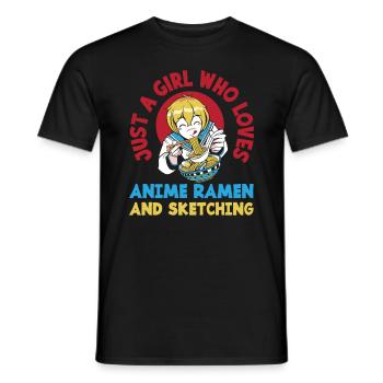 Girl Anime Ramen Drawing Gift - Men's T-Shirt - black - Front - AI Model Male 178 light (178cm)