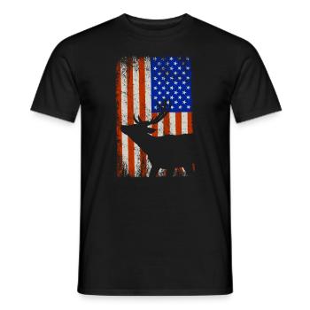 Amerikanische Flagge Patriot Hirsch Jäger - Männer T-Shirt - Schwarz - Vorne - AI Model Male 178 light (178cm)