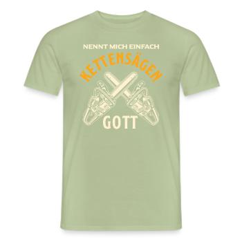 Kettensägen Gott - Männer T-Shirt - Sage - Vorne - AI Model Male 178 light (178cm)